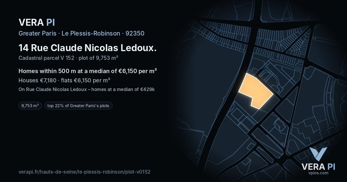 14 Rue Claude Nicolas Ledoux, Le Plessis-Robinson at night – the plot lit, the parcels around coloured by the prices near them
