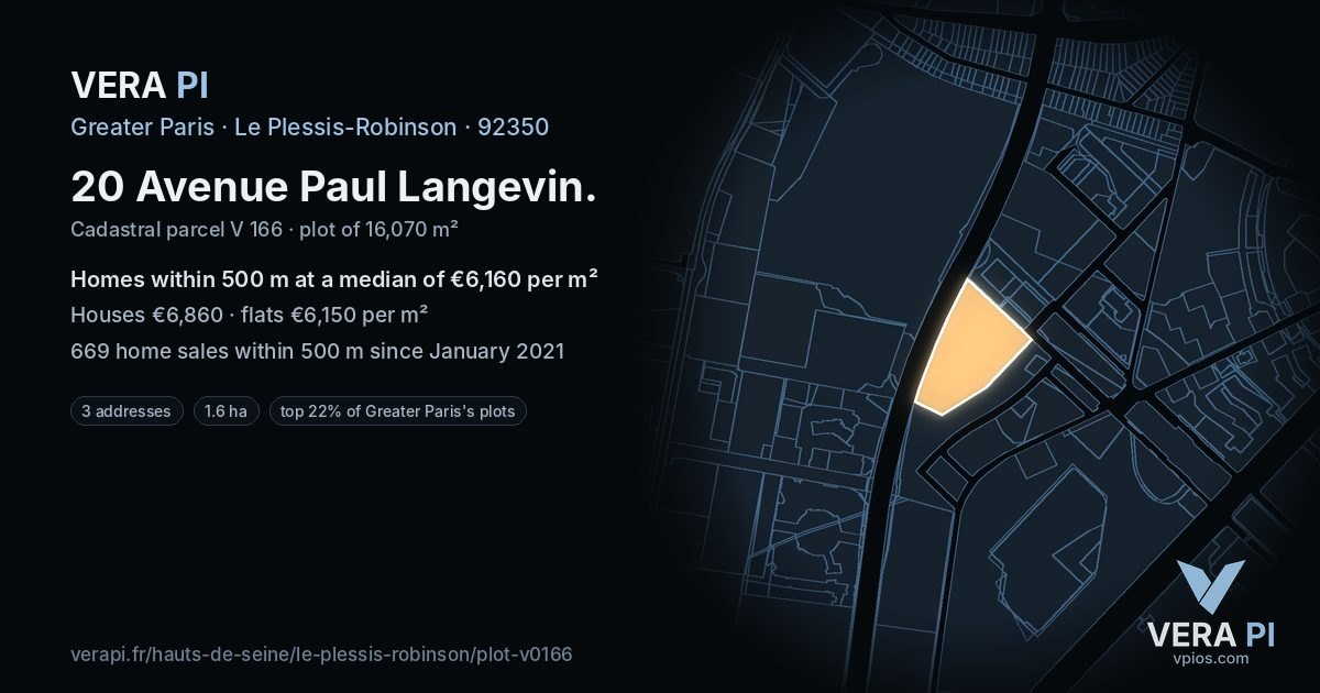 20 Avenue Paul Langevin, Le Plessis-Robinson at night – the plot lit, the parcels around coloured by the prices near them
