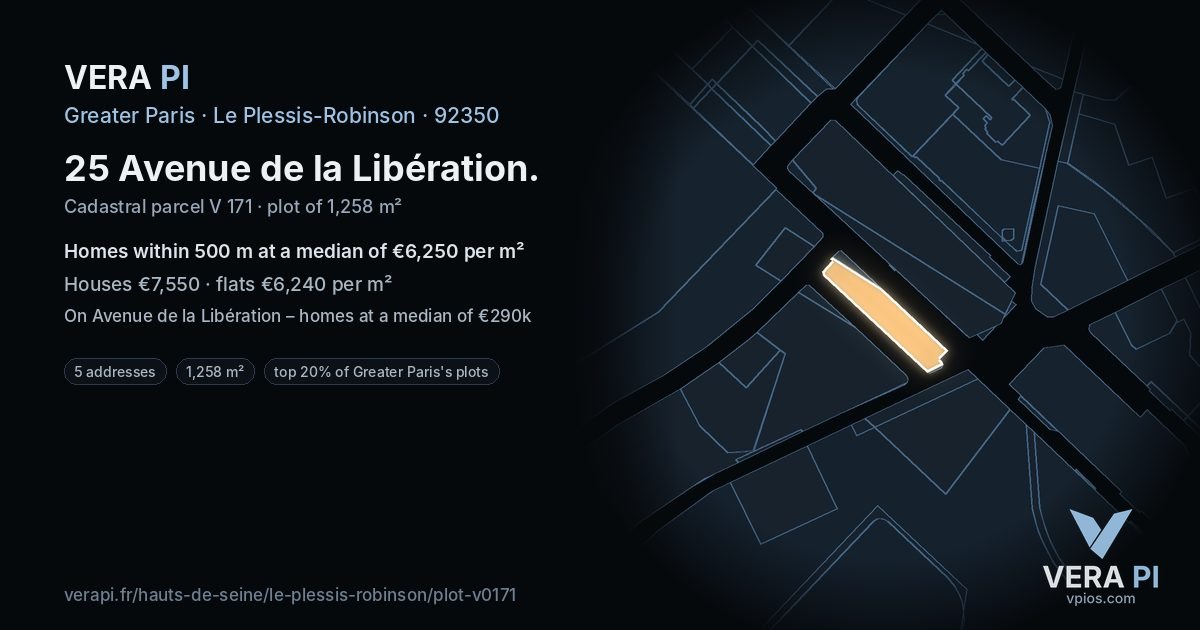 25 Avenue de la Libération, Le Plessis-Robinson at night – the plot lit, the parcels around coloured by the prices near them