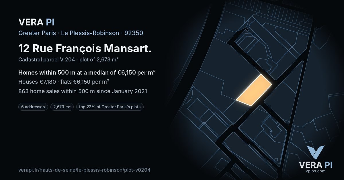 12 Rue François Mansart, Le Plessis-Robinson at night – the plot lit, the parcels around coloured by the prices near them
