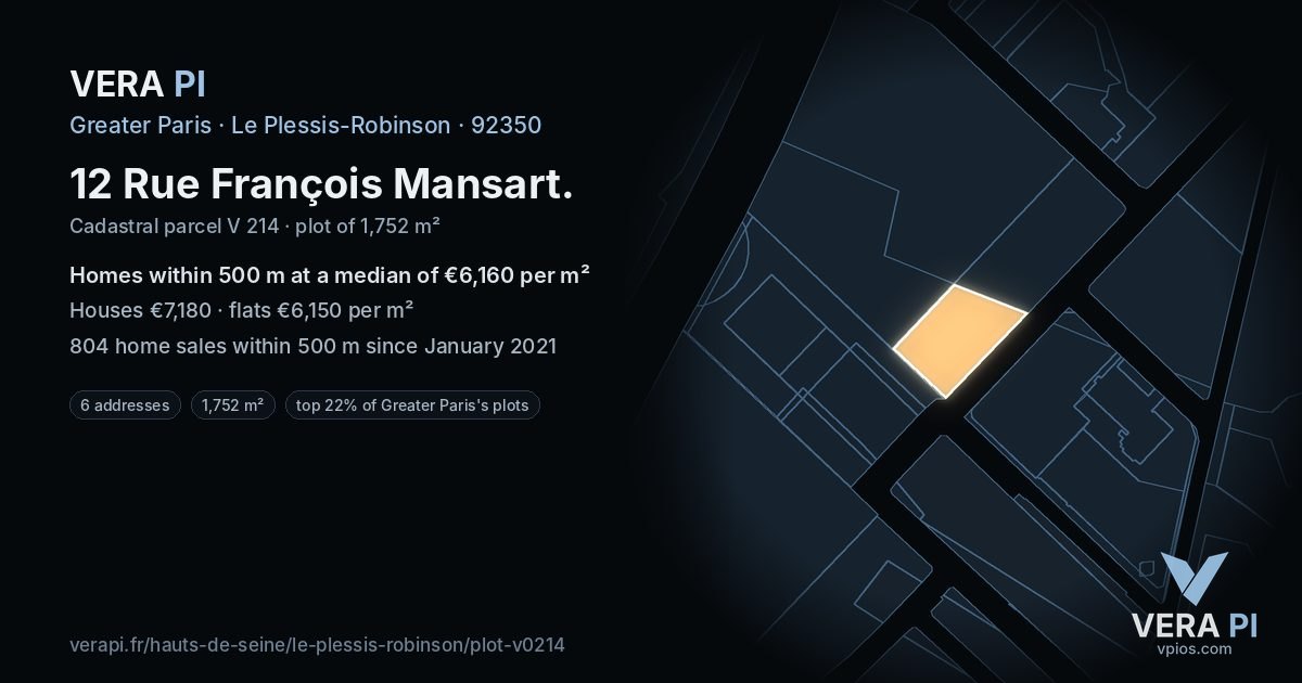 12 Rue François Mansart, Le Plessis-Robinson at night – the plot lit, the parcels around coloured by the prices near them