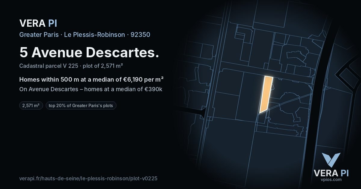 5 Avenue Descartes, Le Plessis-Robinson at night – the plot lit, the parcels around coloured by the prices near them