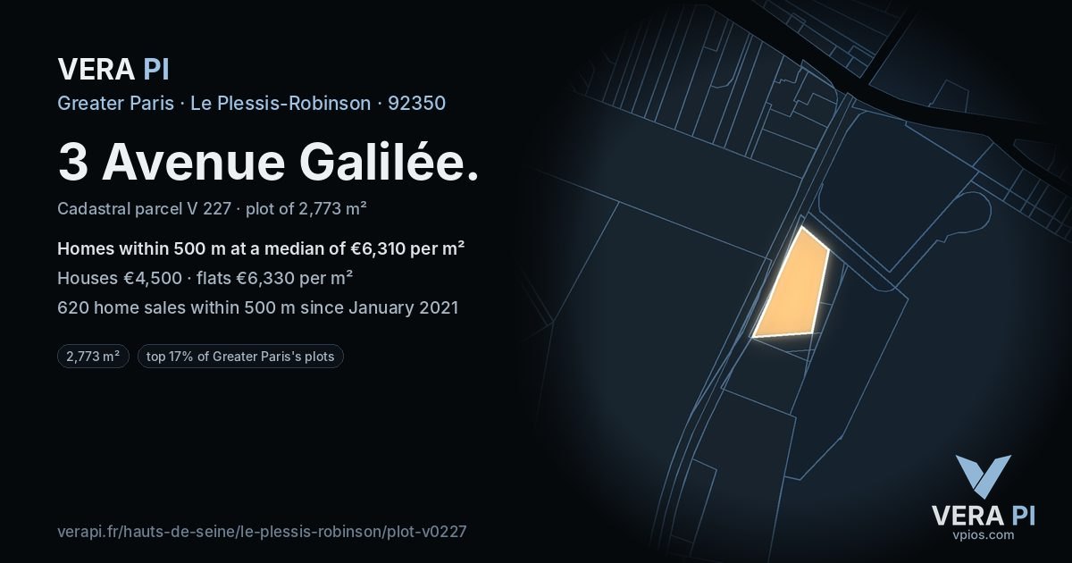 3 Avenue Galilée, Le Plessis-Robinson at night – the plot lit, the parcels around coloured by the prices near them