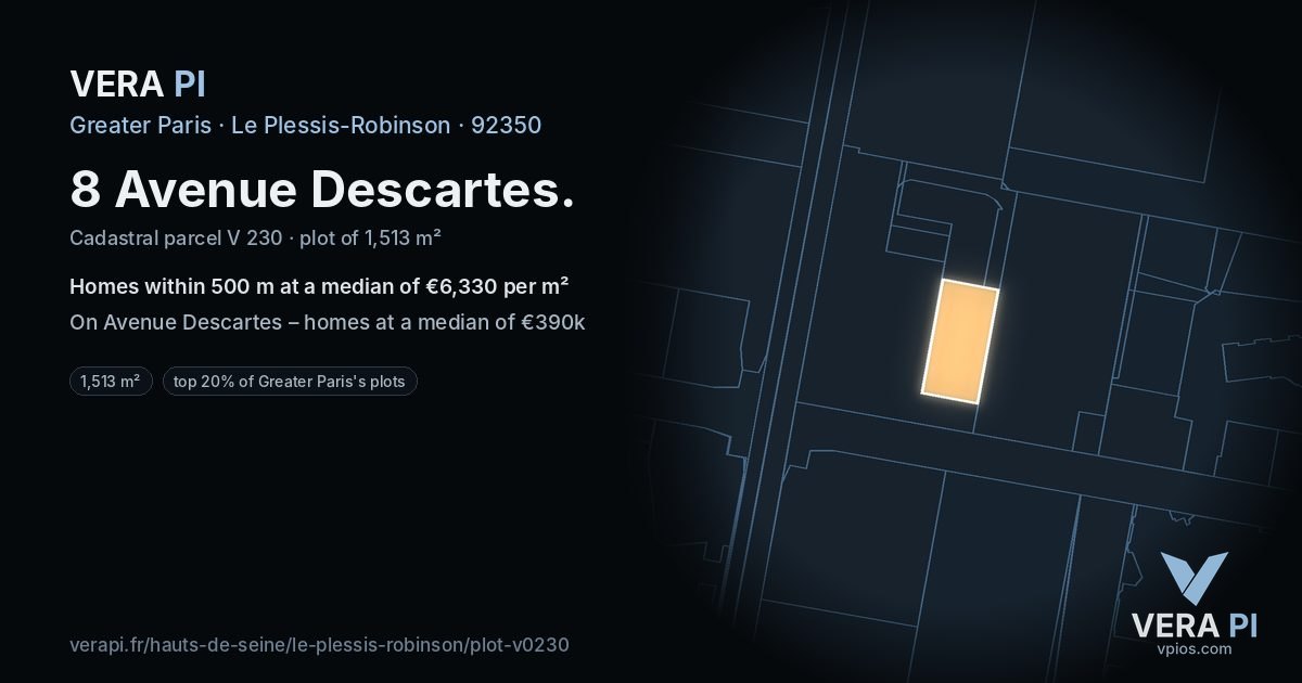 8 Avenue Descartes, Le Plessis-Robinson at night – the plot lit, the parcels around coloured by the prices near them