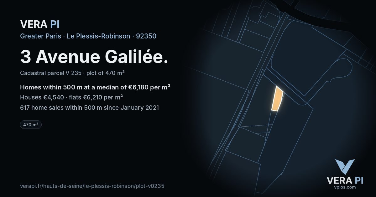 3 Avenue Galilée, Le Plessis-Robinson at night – the plot lit, the parcels around coloured by the prices near them