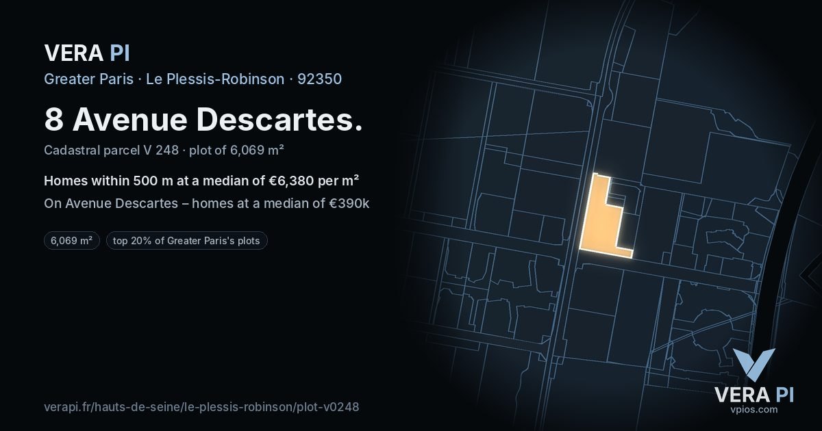 8 Avenue Descartes, Le Plessis-Robinson at night – the plot lit, the parcels around coloured by the prices near them
