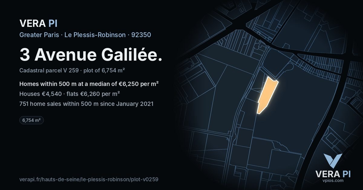 3 Avenue Galilée, Le Plessis-Robinson at night – the plot lit, the parcels around coloured by the prices near them