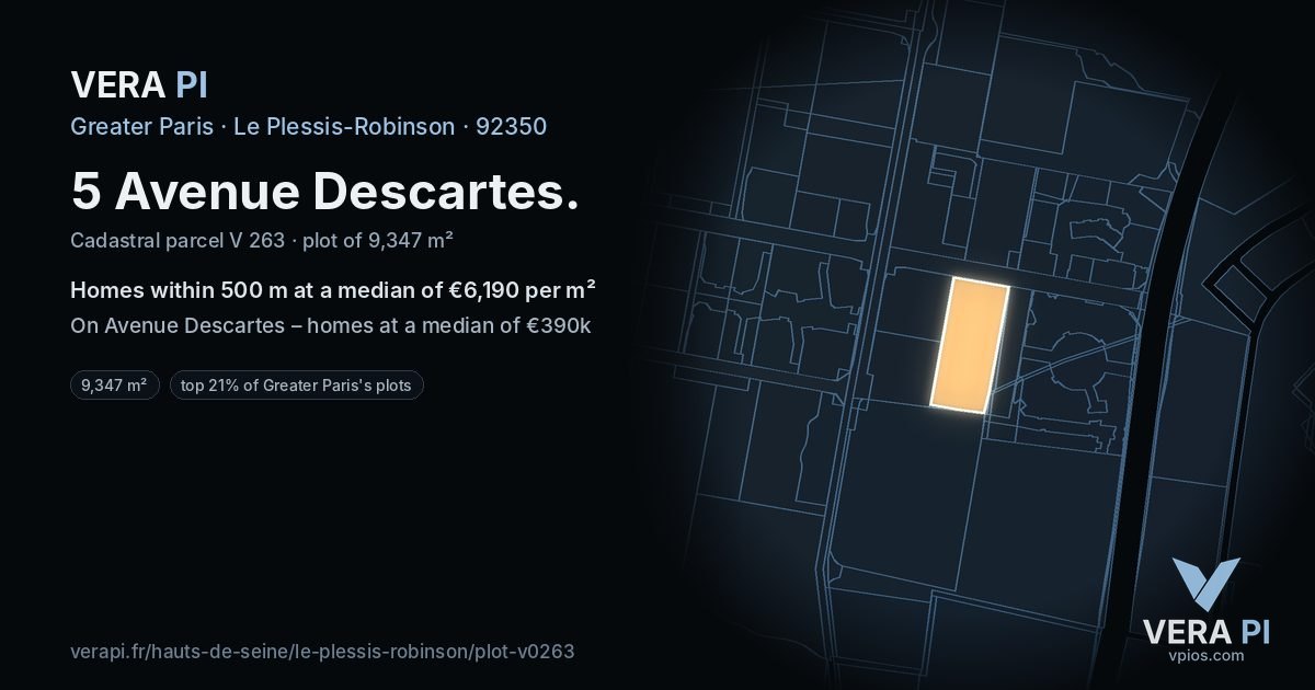 5 Avenue Descartes, Le Plessis-Robinson at night – the plot lit, the parcels around coloured by the prices near them