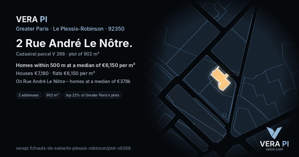 2 Rue André Le Nôtre, Le Plessis-Robinson at night – the plot lit, the parcels around coloured by the prices near them