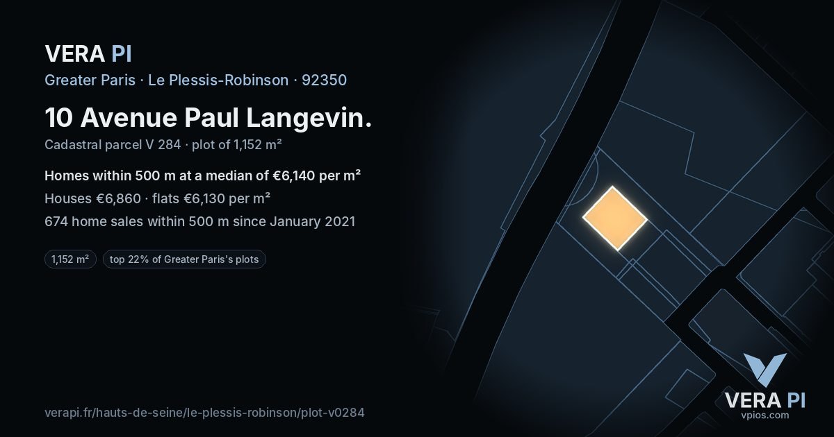 10 Avenue Paul Langevin, Le Plessis-Robinson at night – the plot lit, the parcels around coloured by the prices near them