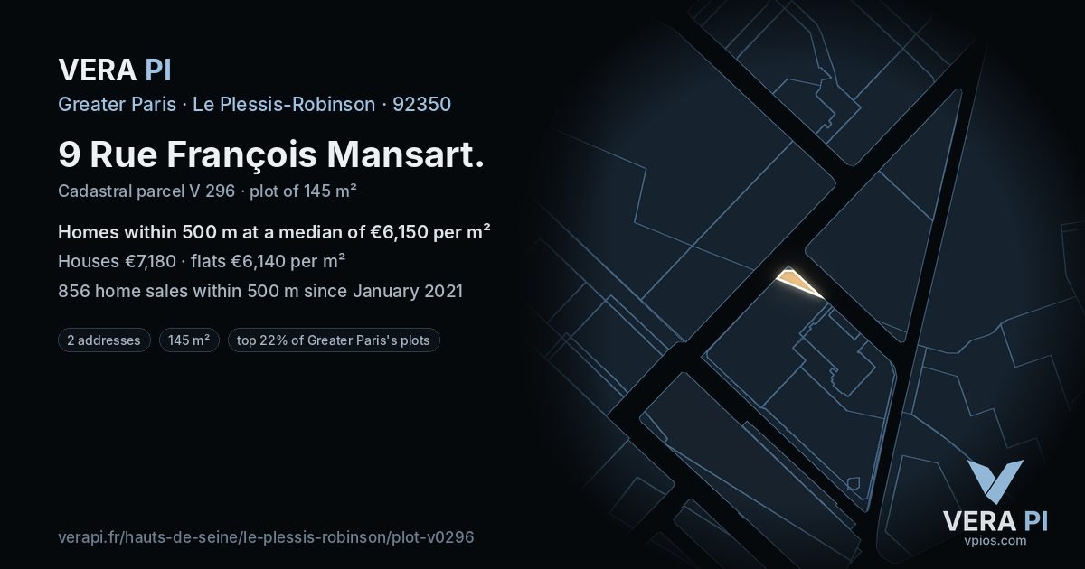 9 Rue François Mansart, Le Plessis-Robinson at night – the plot lit, the parcels around coloured by the prices near them