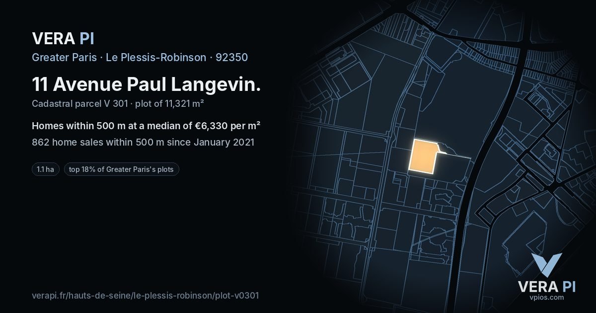 11 Avenue Paul Langevin, Le Plessis-Robinson at night – the plot lit, the parcels around coloured by the prices near them