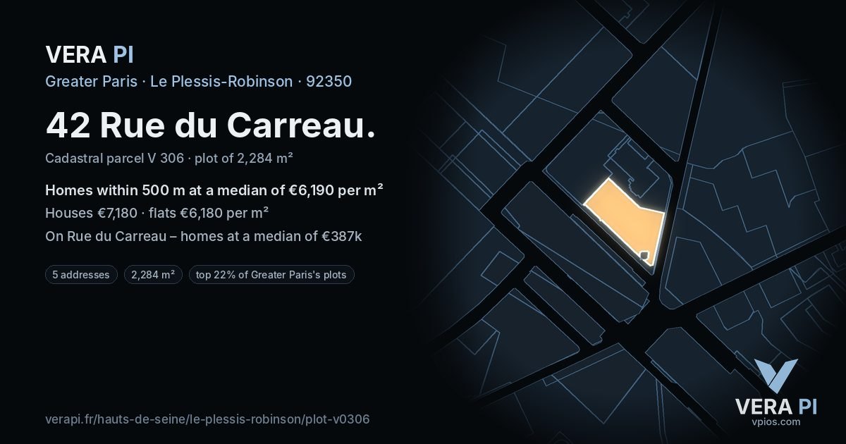 42 Rue du Carreau, Le Plessis-Robinson at night – the plot lit, the parcels around coloured by the prices near them