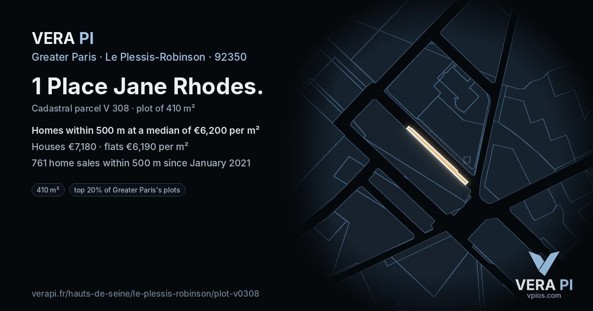 1 Place Jane Rhodes, Le Plessis-Robinson at night – the plot lit, the parcels around coloured by the prices near them