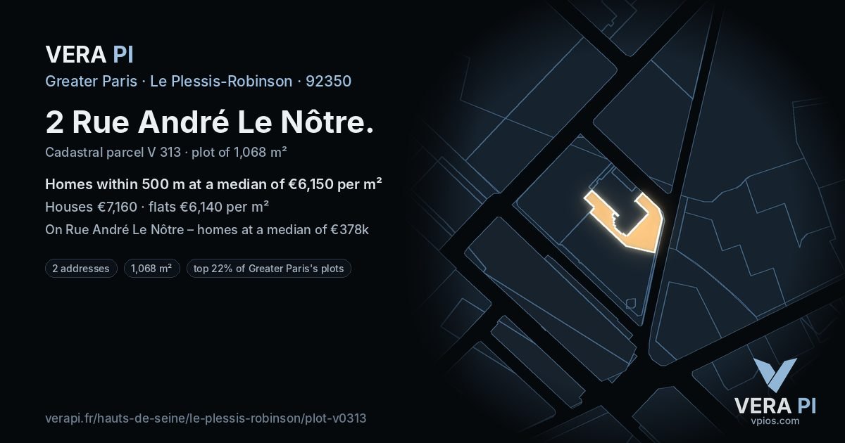 2 Rue André Le Nôtre, Le Plessis-Robinson at night – the plot lit, the parcels around coloured by the prices near them
