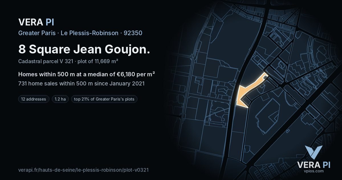 8 Square Jean Goujon, Le Plessis-Robinson at night – the plot lit, the parcels around coloured by the prices near them