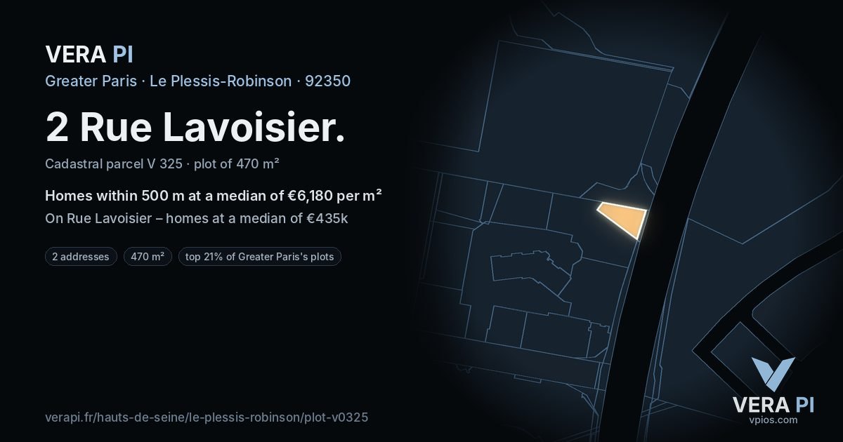 2 Rue Lavoisier, Le Plessis-Robinson at night – the plot lit, the parcels around coloured by the prices near them