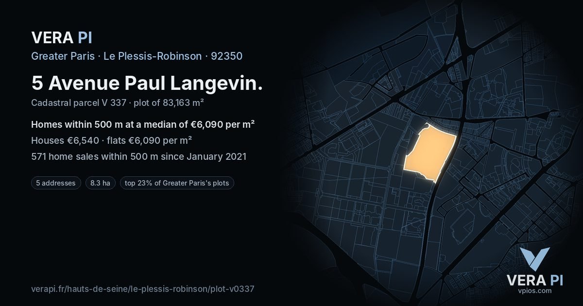 5 Avenue Paul Langevin, Le Plessis-Robinson at night – the plot lit, the parcels around coloured by the prices near them