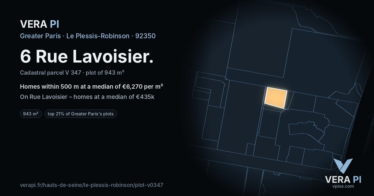 6 Rue Lavoisier, Le Plessis-Robinson at night – the plot lit, the parcels around coloured by the prices near them