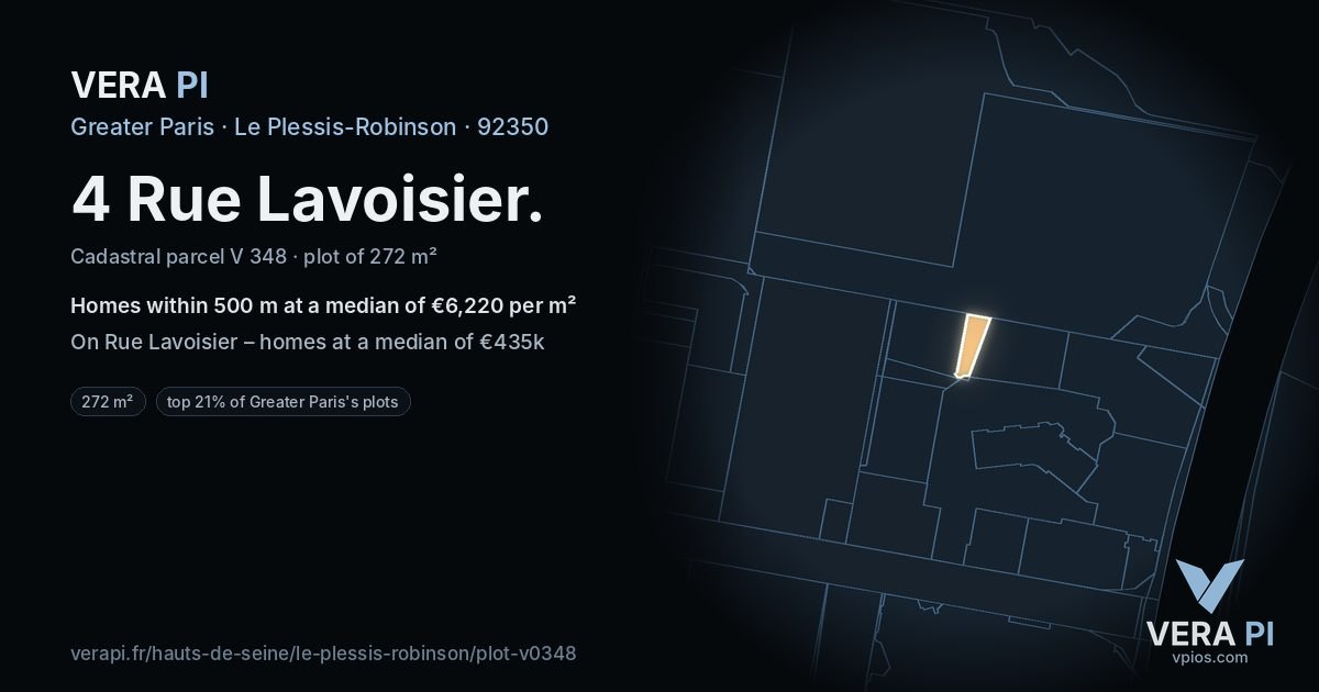 4 Rue Lavoisier, Le Plessis-Robinson at night – the plot lit, the parcels around coloured by the prices near them
