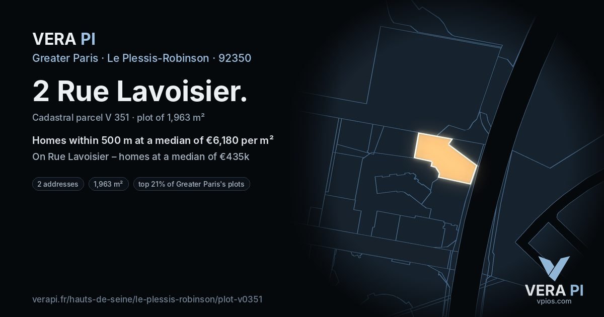 2 Rue Lavoisier, Le Plessis-Robinson at night – the plot lit, the parcels around coloured by the prices near them