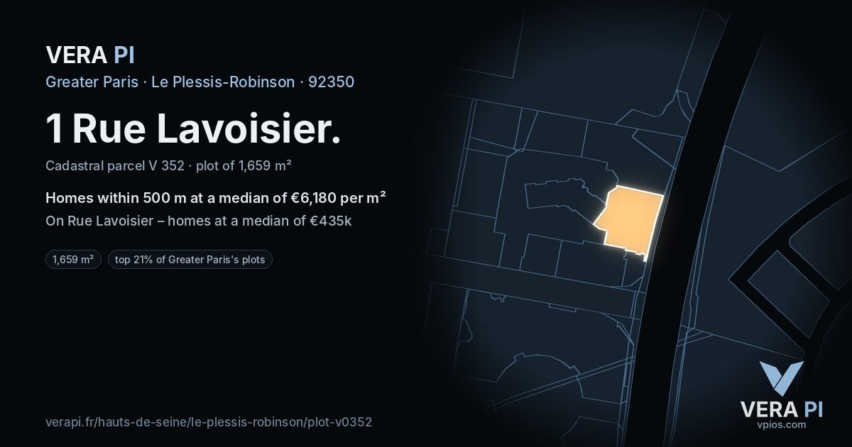 1 Rue Lavoisier, Le Plessis-Robinson at night – the plot lit, the parcels around coloured by the prices near them