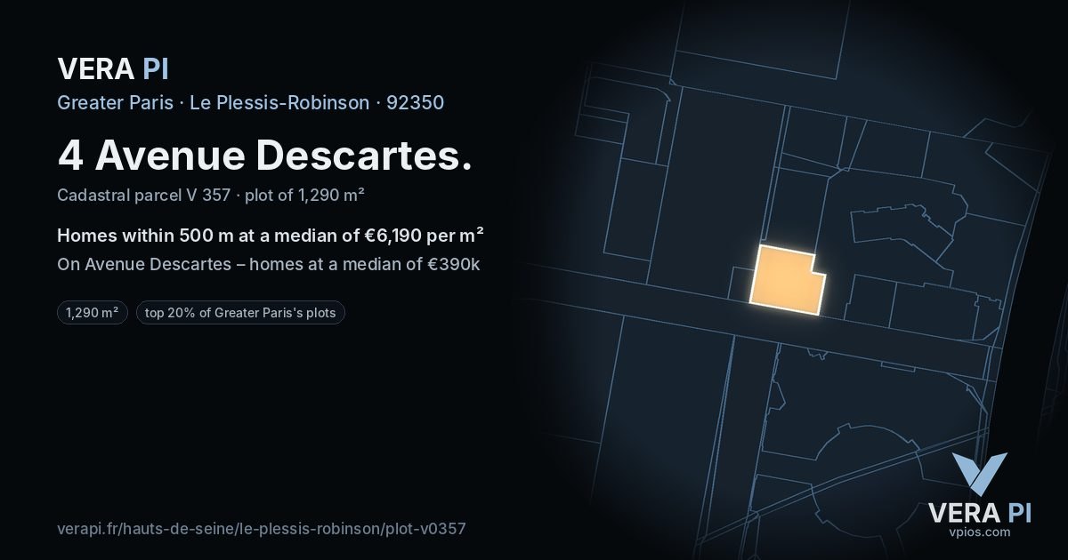 4 Avenue Descartes, Le Plessis-Robinson at night – the plot lit, the parcels around coloured by the prices near them