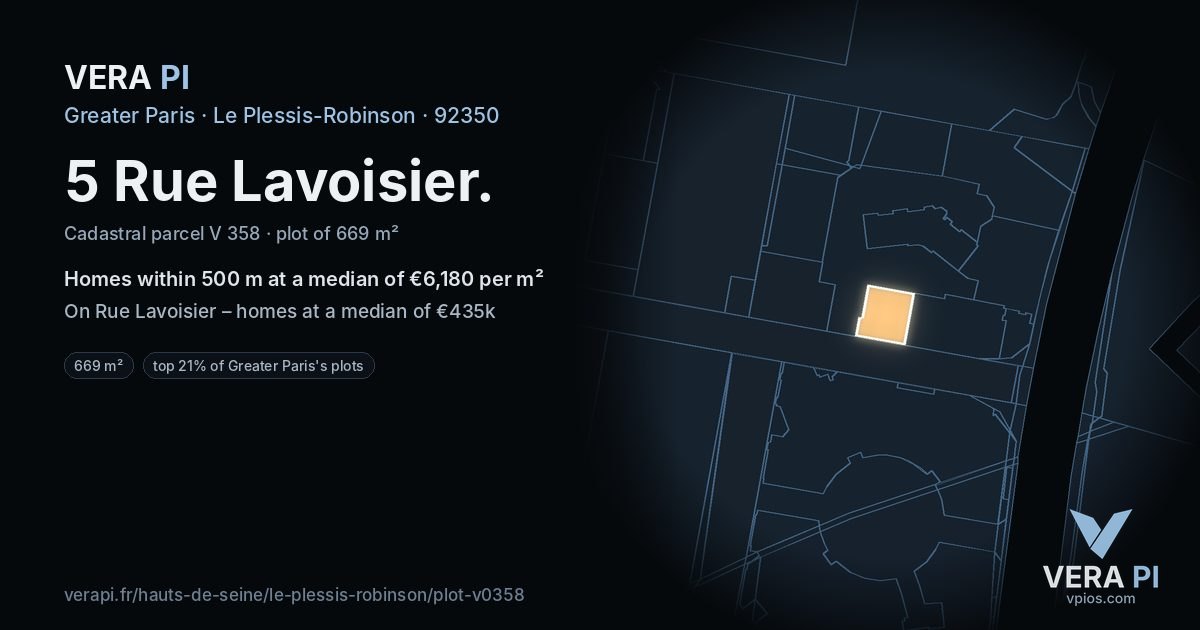 5 Rue Lavoisier, Le Plessis-Robinson at night – the plot lit, the parcels around coloured by the prices near them