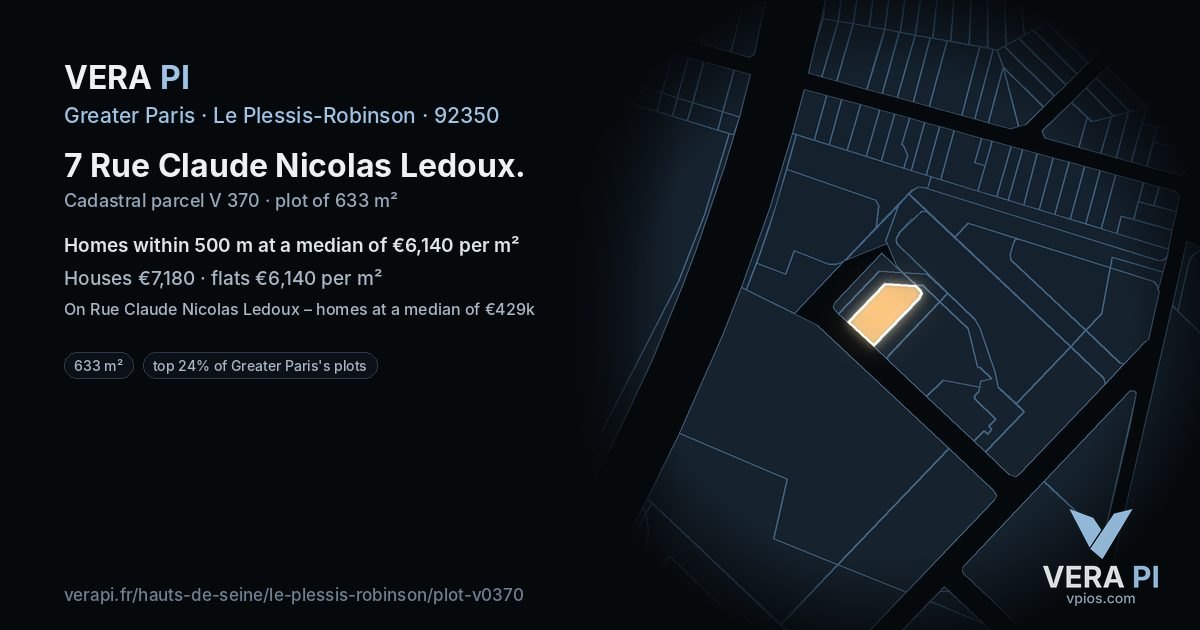7 Rue Claude Nicolas Ledoux, Le Plessis-Robinson at night – the plot lit, the parcels around coloured by the prices near them