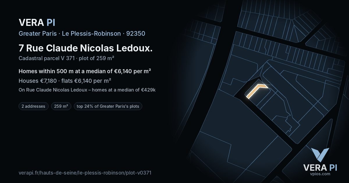 7 Rue Claude Nicolas Ledoux, Le Plessis-Robinson at night – the plot lit, the parcels around coloured by the prices near them