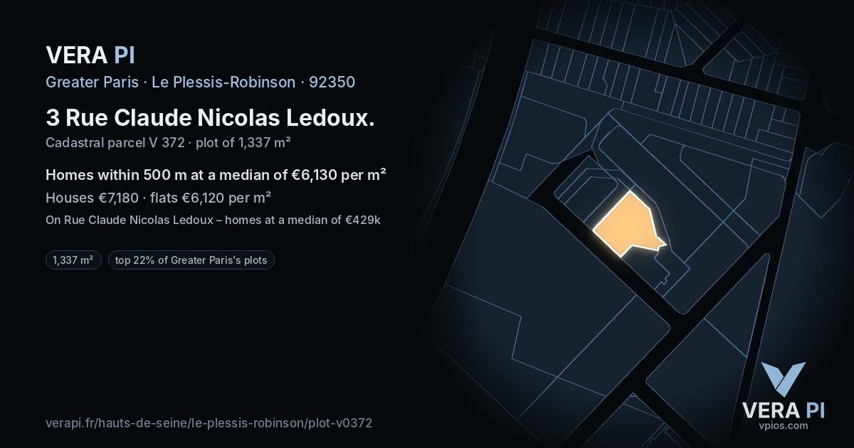 3 Rue Claude Nicolas Ledoux, Le Plessis-Robinson at night – the plot lit, the parcels around coloured by the prices near them