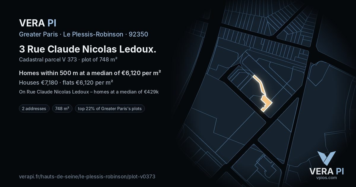 3 Rue Claude Nicolas Ledoux, Le Plessis-Robinson at night – the plot lit, the parcels around coloured by the prices near them