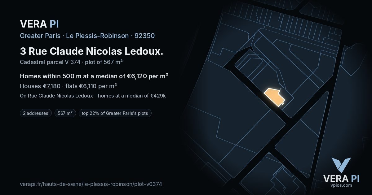 3 Rue Claude Nicolas Ledoux, Le Plessis-Robinson at night – the plot lit, the parcels around coloured by the prices near them
