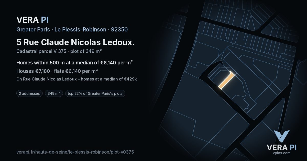 5 Rue Claude Nicolas Ledoux, Le Plessis-Robinson at night – the plot lit, the parcels around coloured by the prices near them