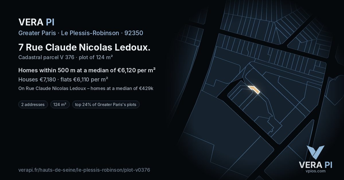 7 Rue Claude Nicolas Ledoux, Le Plessis-Robinson at night – the plot lit, the parcels around coloured by the prices near them