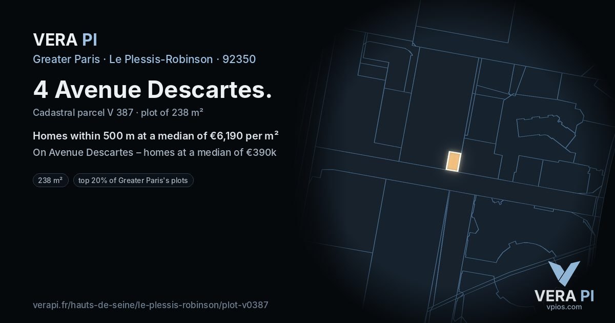 4 Avenue Descartes, Le Plessis-Robinson at night – the plot lit, the parcels around coloured by the prices near them
