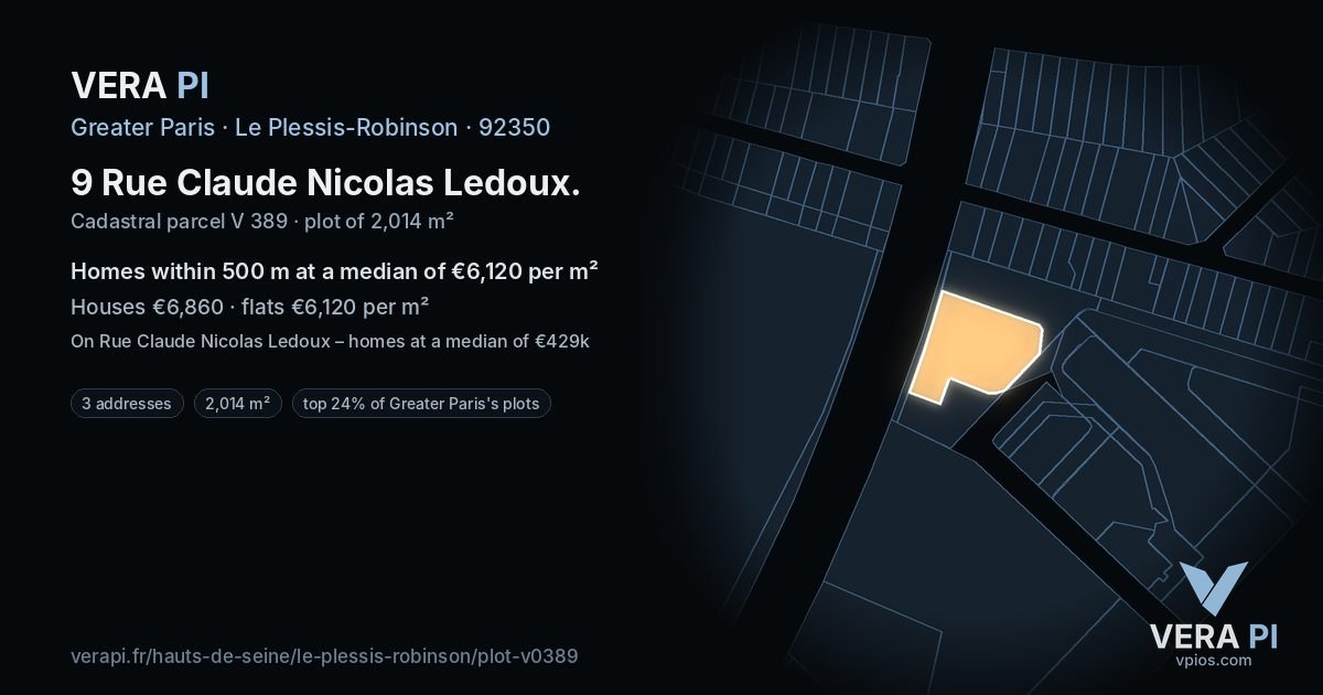 9 Rue Claude Nicolas Ledoux, Le Plessis-Robinson at night – the plot lit, the parcels around coloured by the prices near them