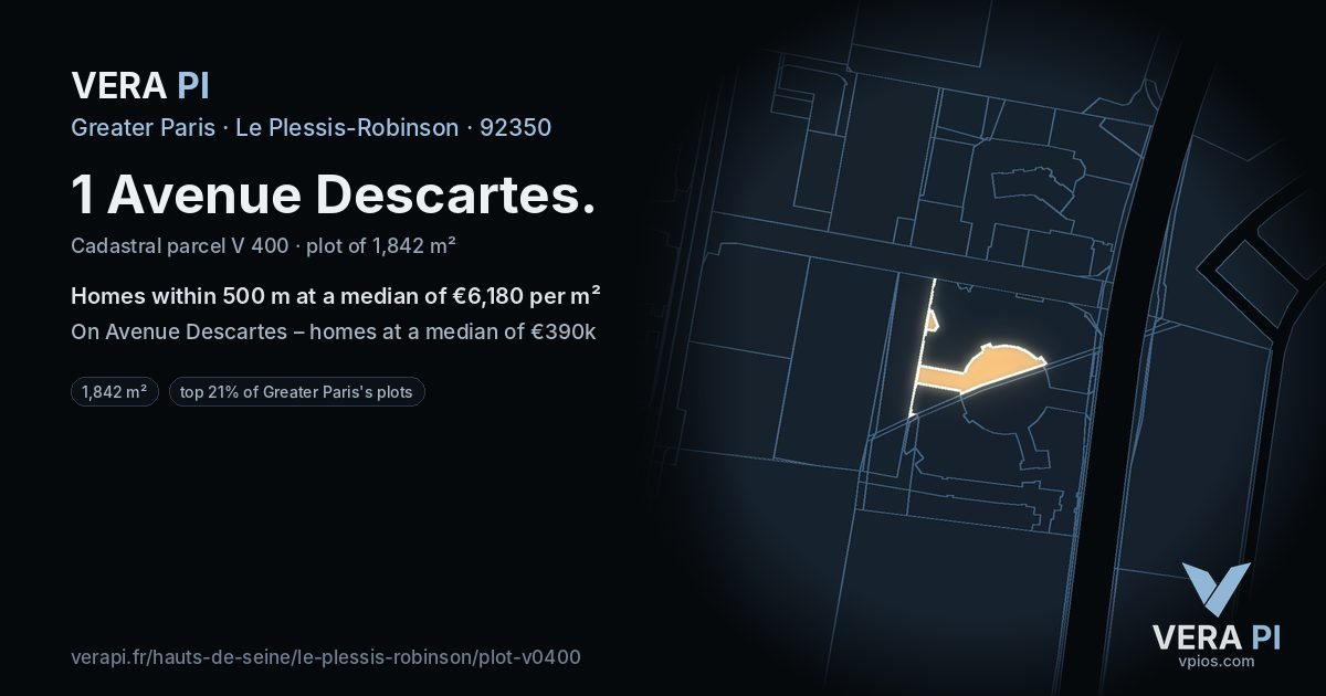 1 Avenue Descartes, Le Plessis-Robinson at night – the plot lit, the parcels around coloured by the prices near them