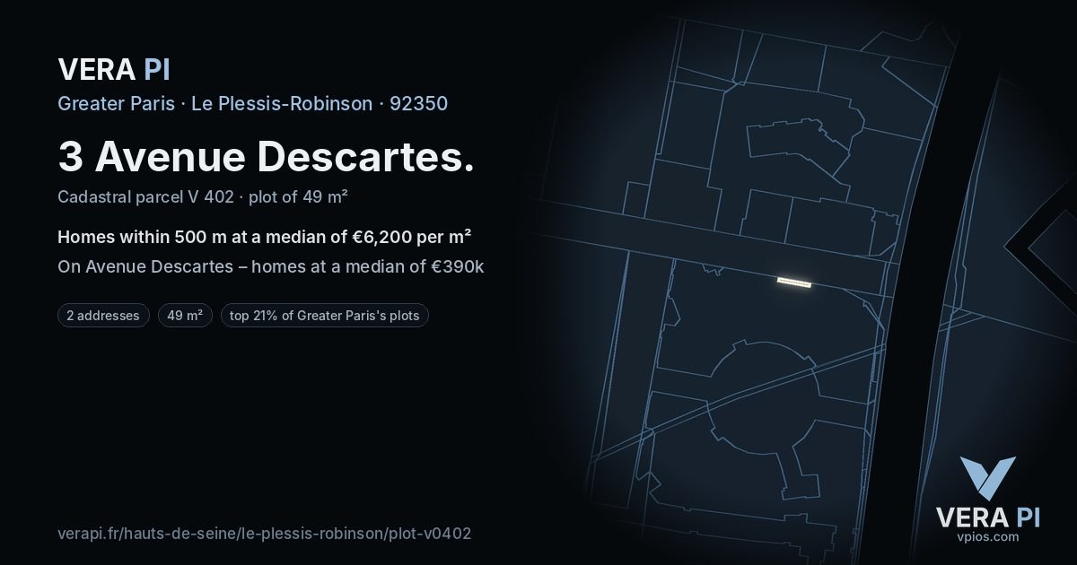 3 Avenue Descartes, Le Plessis-Robinson at night – the plot lit, the parcels around coloured by the prices near them