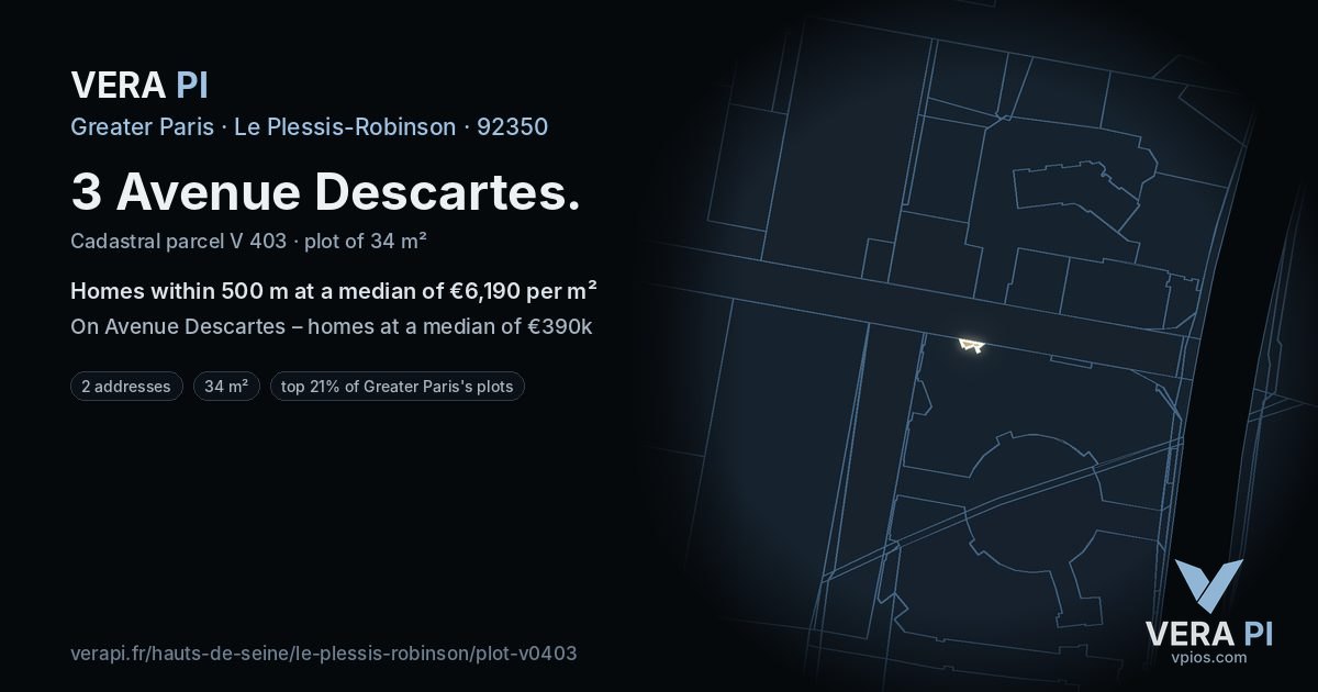 3 Avenue Descartes, Le Plessis-Robinson at night – the plot lit, the parcels around coloured by the prices near them