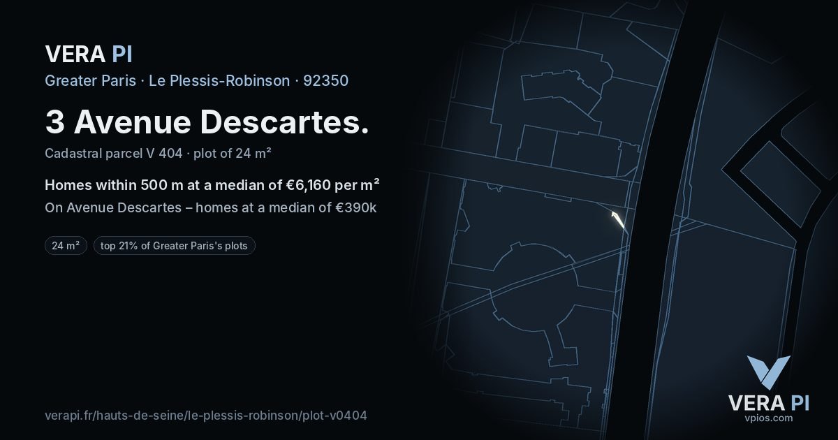 3 Avenue Descartes, Le Plessis-Robinson at night – the plot lit, the parcels around coloured by the prices near them