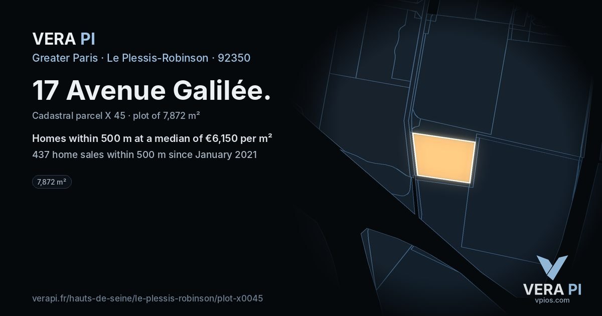 17 Avenue Galilée, Le Plessis-Robinson at night – the plot lit, the parcels around coloured by the prices near them