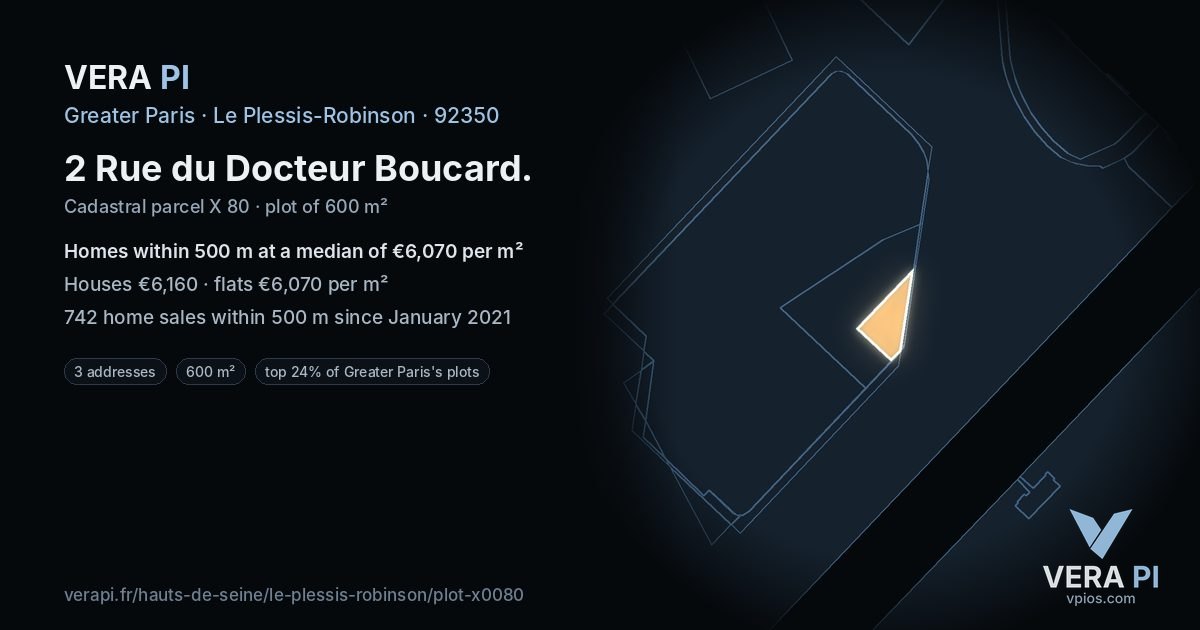 2 Rue du Docteur Boucard, Le Plessis-Robinson at night – the plot lit, the parcels around coloured by the prices near them