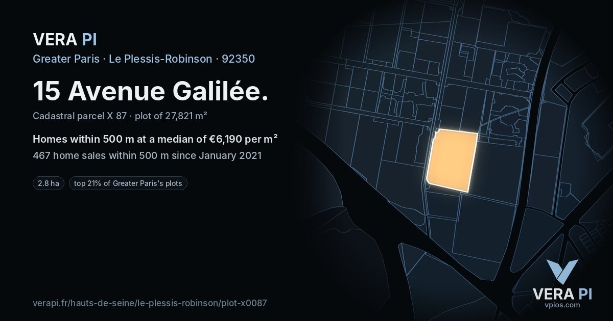 15 Avenue Galilée, Le Plessis-Robinson at night – the plot lit, the parcels around coloured by the prices near them
