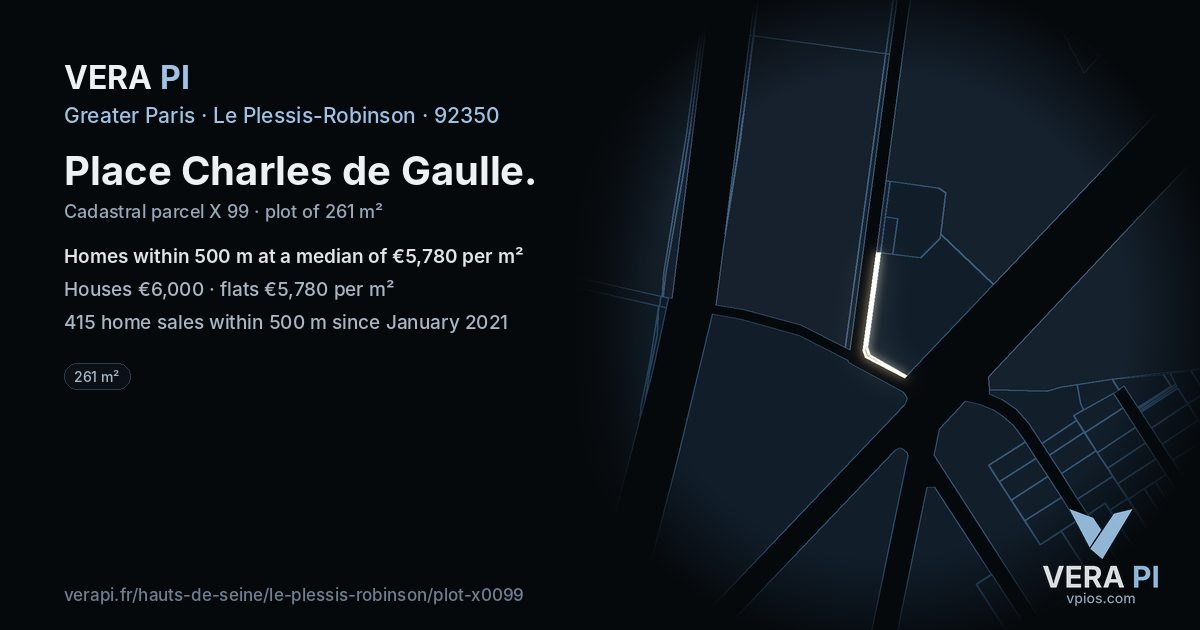 Place Charles de Gaulle, Le Plessis-Robinson at night – the plot lit, the parcels around coloured by the prices near them