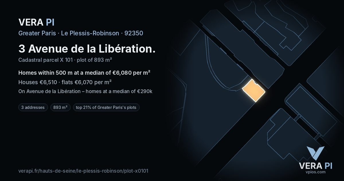 3 Avenue de la Libération, Le Plessis-Robinson at night – the plot lit, the parcels around coloured by the prices near them