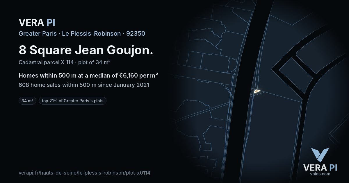 8 Square Jean Goujon, Le Plessis-Robinson at night – the plot lit, the parcels around coloured by the prices near them