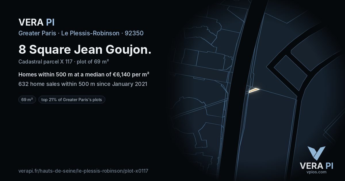 8 Square Jean Goujon, Le Plessis-Robinson at night – the plot lit, the parcels around coloured by the prices near them