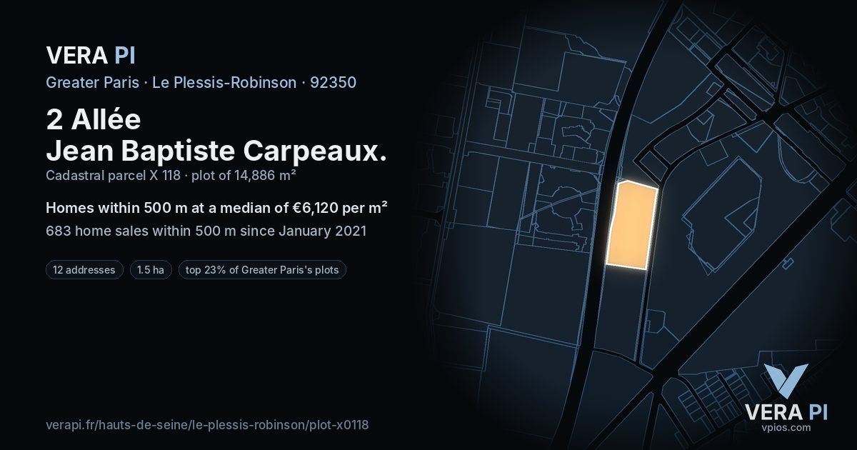 2 Allée Jean Baptiste Carpeaux, Le Plessis-Robinson at night – the plot lit, the parcels around coloured by the prices near them