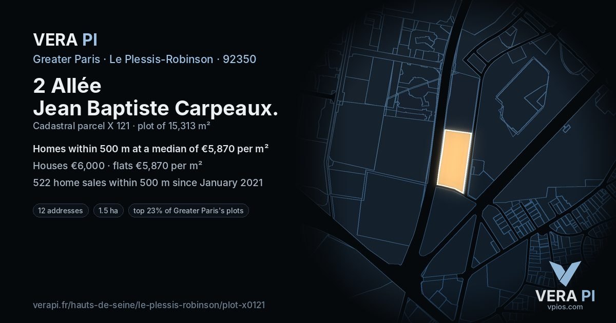 2 Allée Jean Baptiste Carpeaux, Le Plessis-Robinson at night – the plot lit, the parcels around coloured by the prices near them